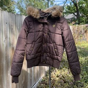 Y2K ▶️ South Pole ◀️ Chocolate Brown Fur Hooded Puffer Coat 🔥 Medium